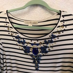 Boston Proper L blue striped Tee NEW ❤️❤️